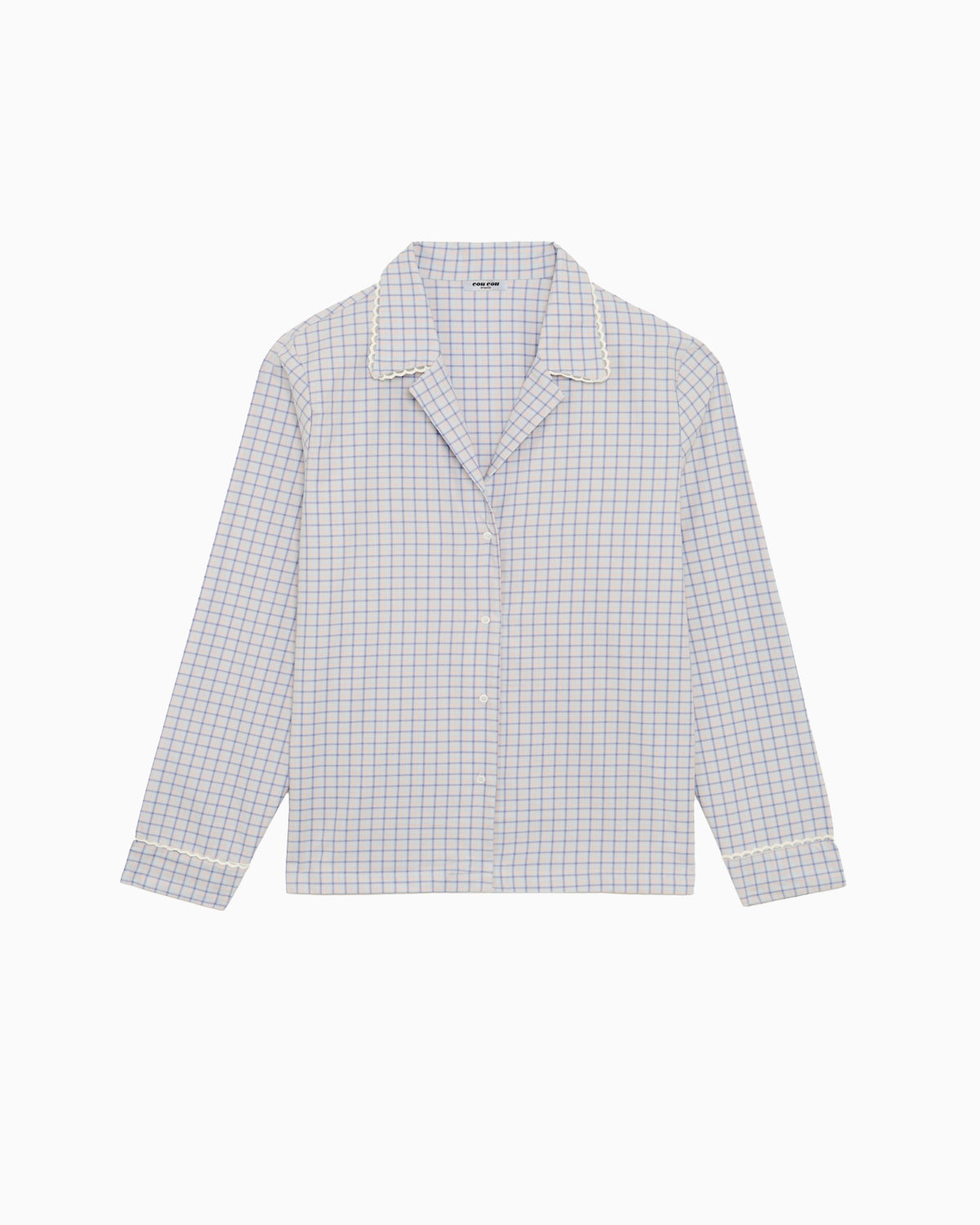The Pajama Shirt: Blue Check French Poplin – Cou Cou Intimates