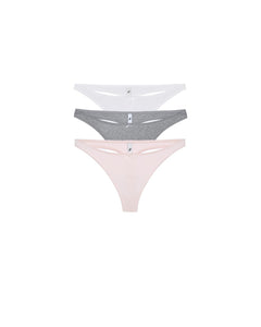 The Thong 3-Pack: Cotton Jersey White, Grey & Baby Pink