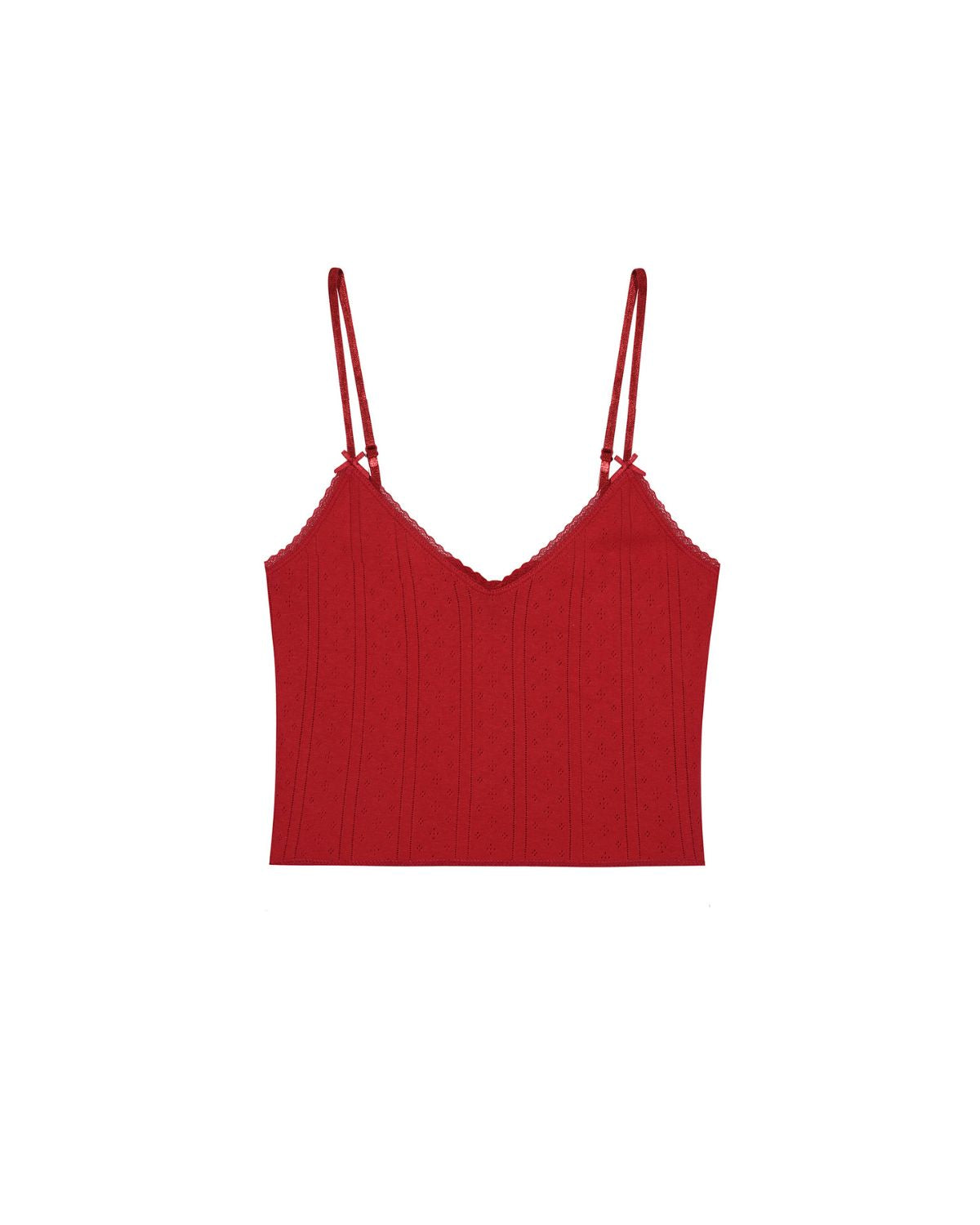 Red spaghetti strap top on a white background