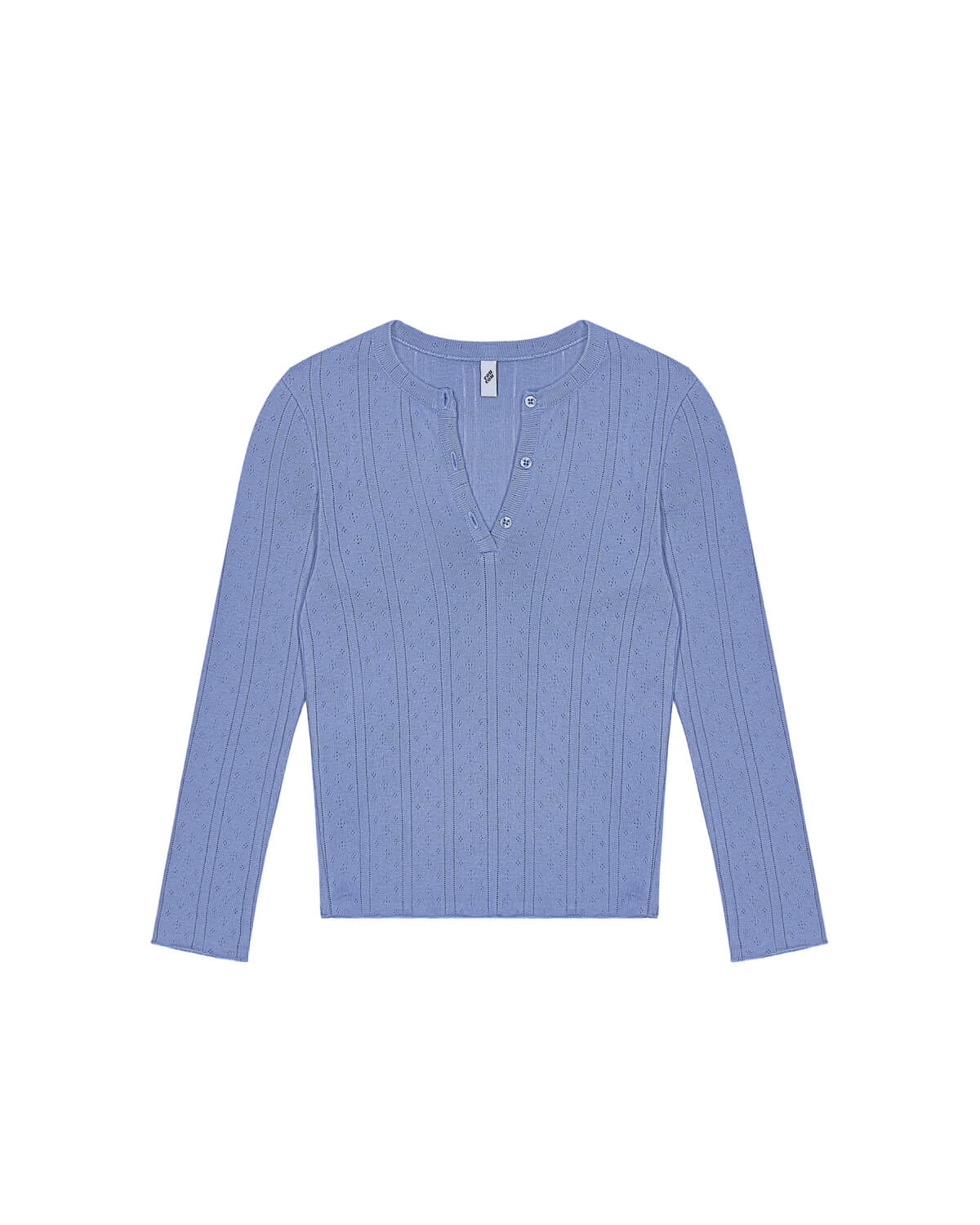 Blue ribbed long-sleeve shirt on a white background