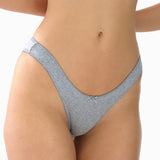 Gray brief being worn on a white background