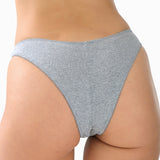 Gray underwear worn by a person on a white background