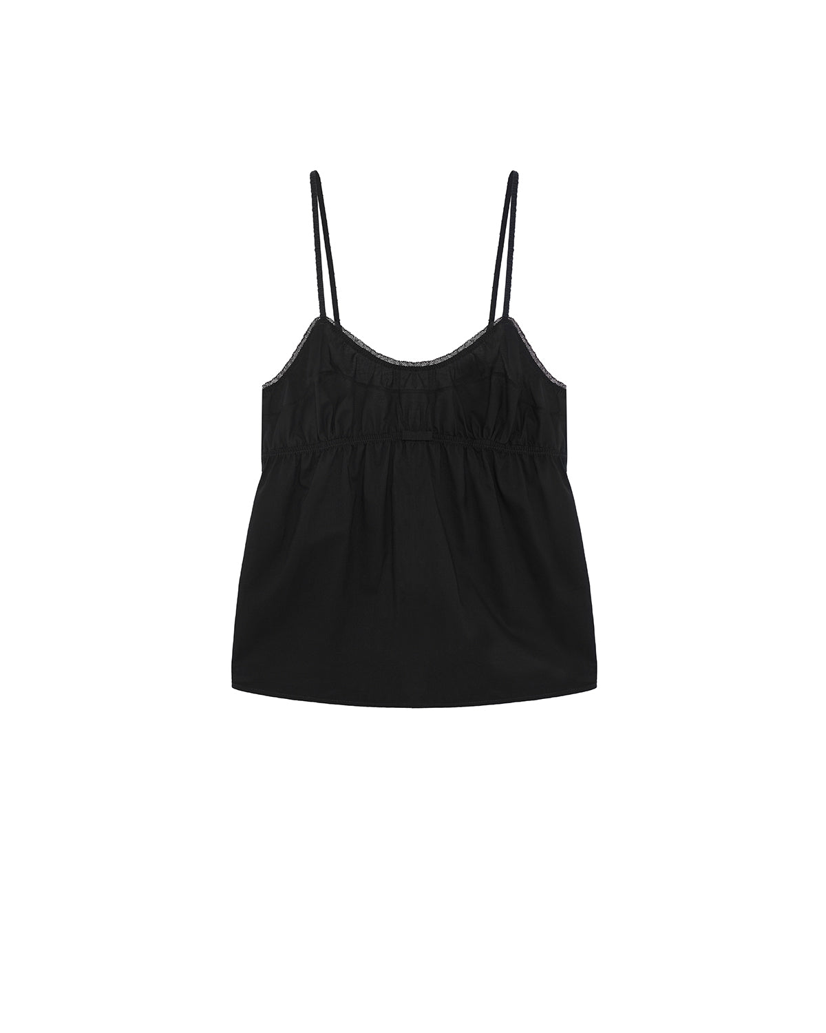 Black slip top with thin straps on a white background