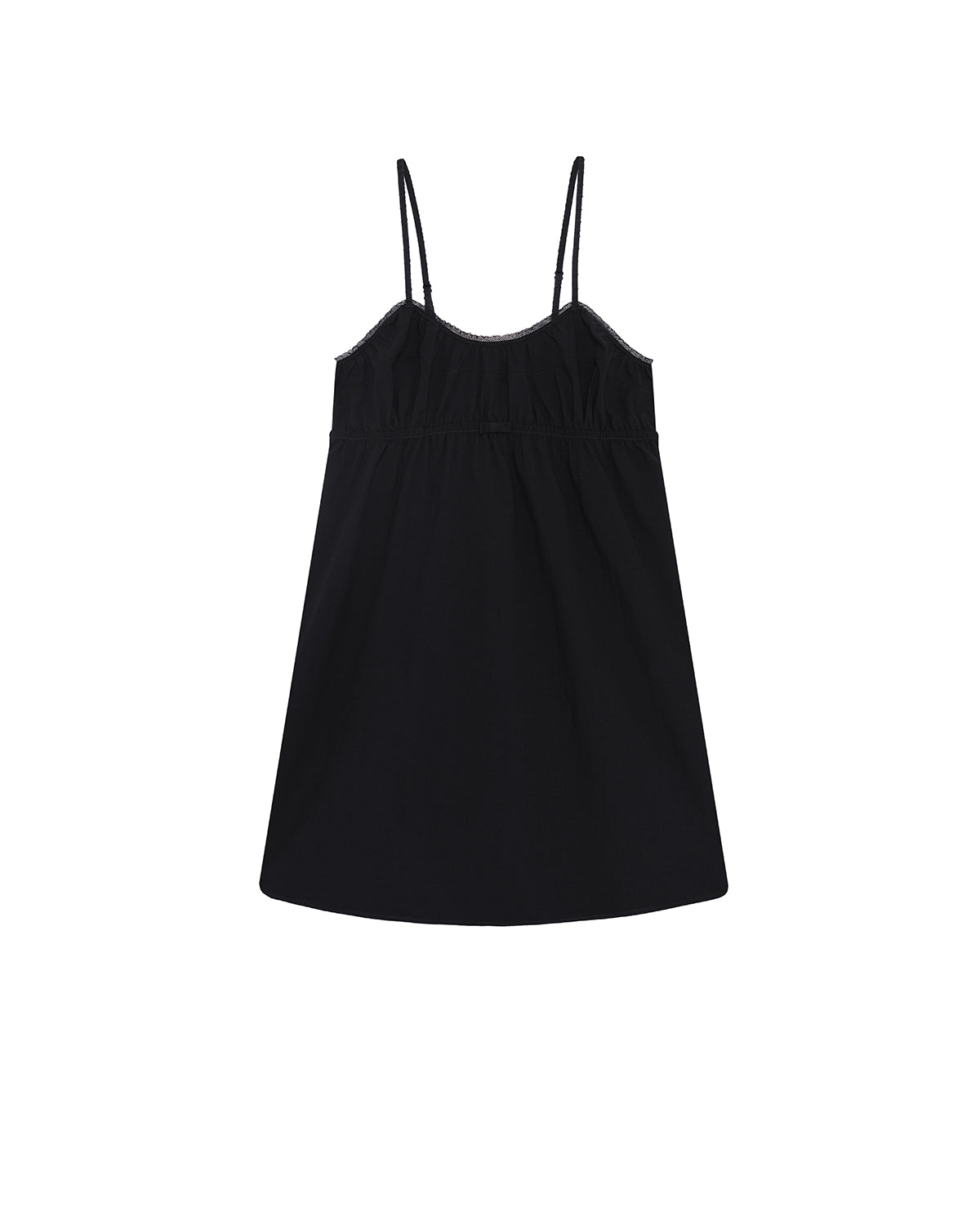 Black slip dress with thin straps on a white background