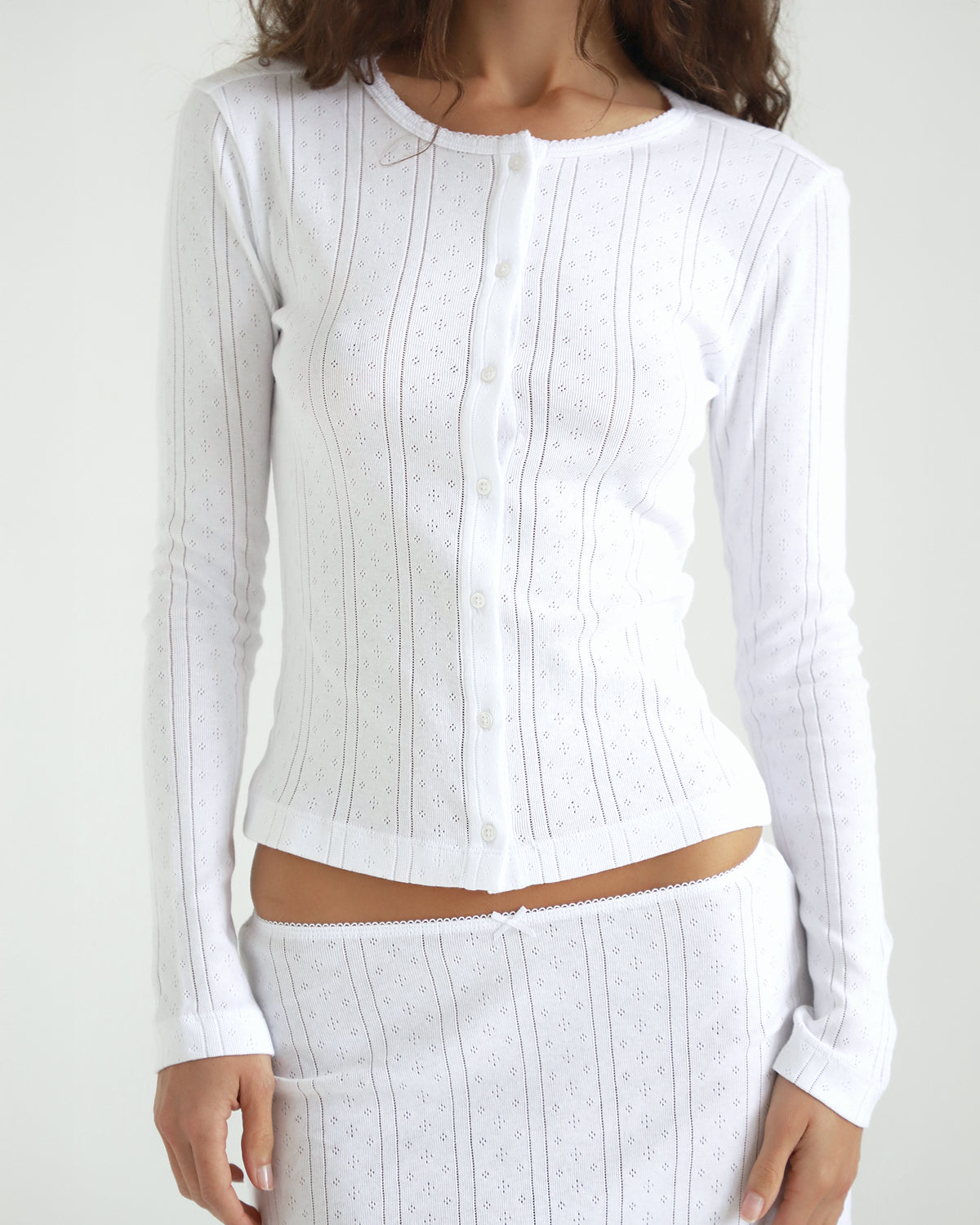 cou cou intimatesホワイト 長袖 ニット The Cardigan: White Pointelle – Cou Cou Intimates