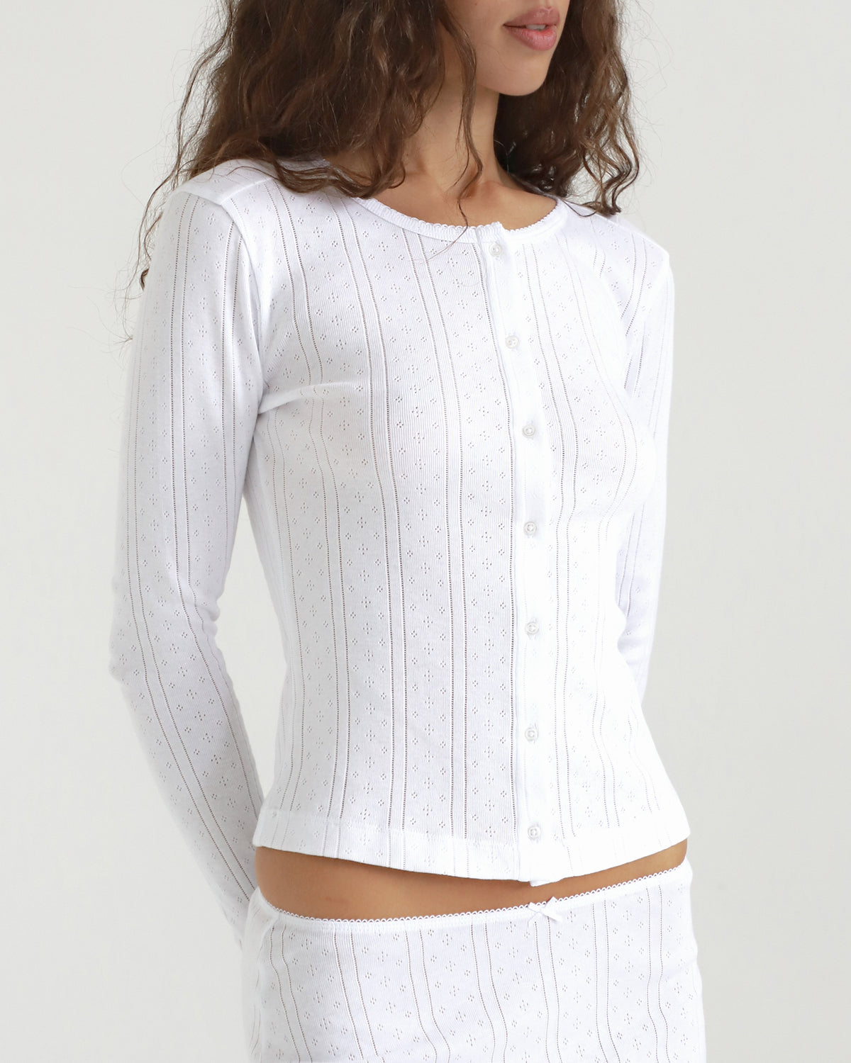 cou cou intimatesホワイト 長袖 ニット The Cardigan: White Pointelle – Cou Cou Intimates