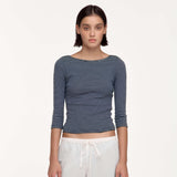 The French Midi Sleeve: Navy French Stripe Cotton Jersey
