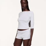 The French Midi Sleeve: White Cotton Jersey