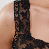Black lace trim on a white background
