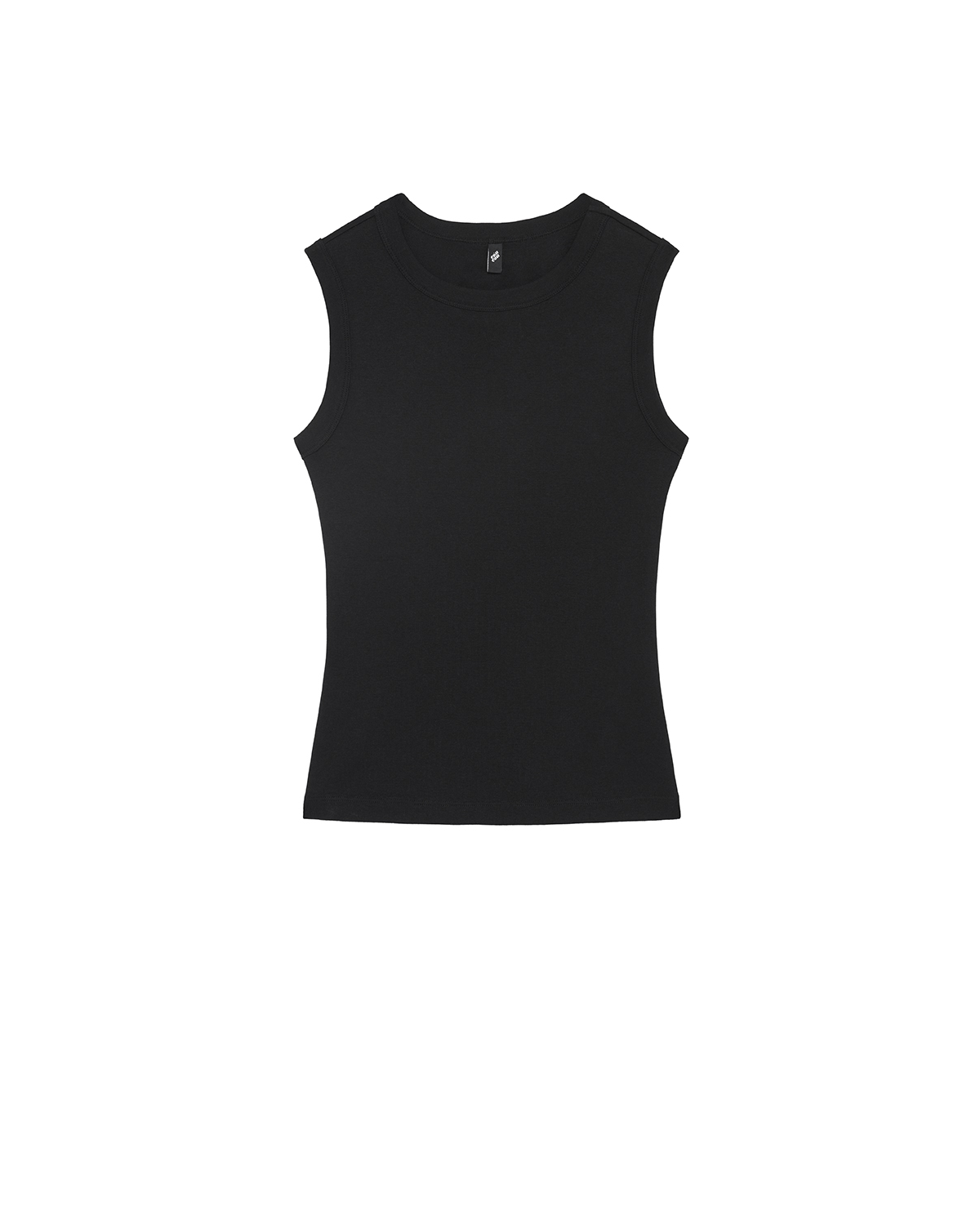 Black sleeveless top on a white background