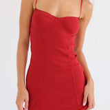 The Balconette Dress: Cherry Red Pointelle