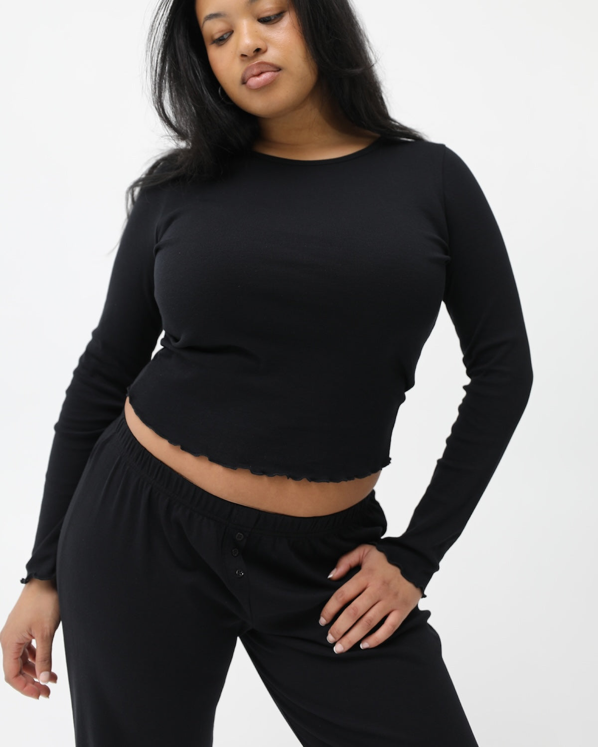 The Frilly Long Sleeve: Cotton Jersey Black – Cou Cou Intimates