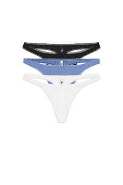 The Thong: Three Pack Black, White & French Blue