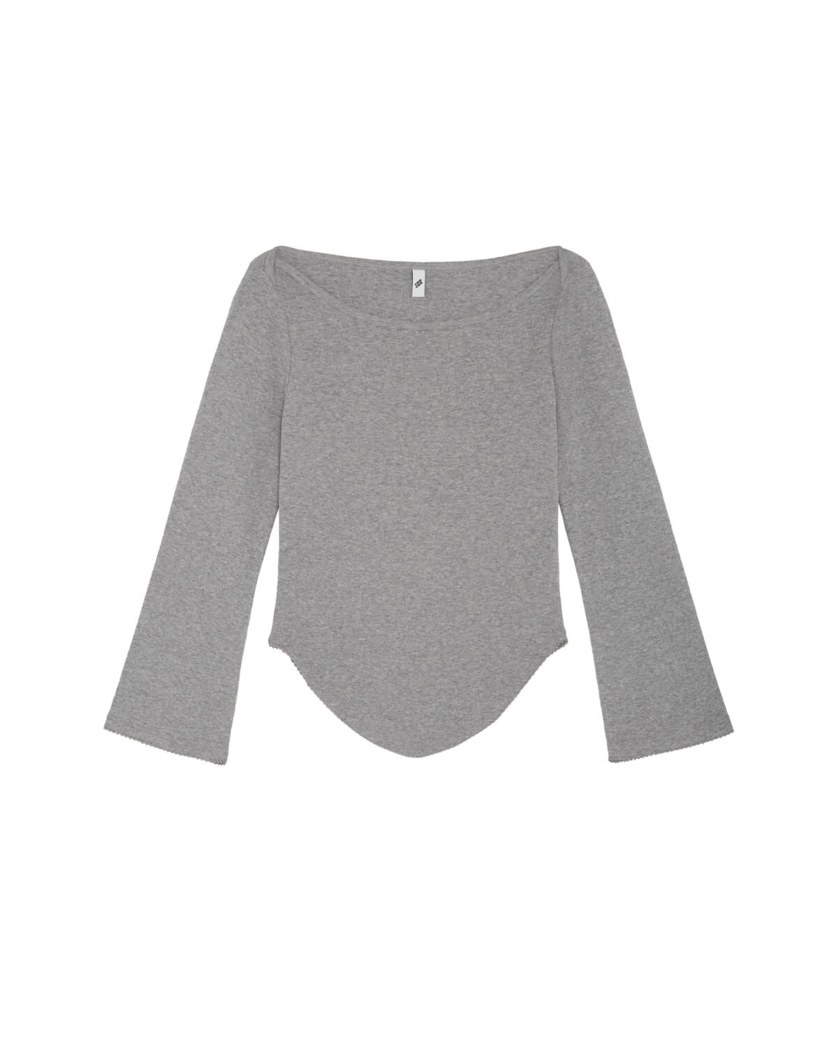 Gray off-shoulder top on a white background