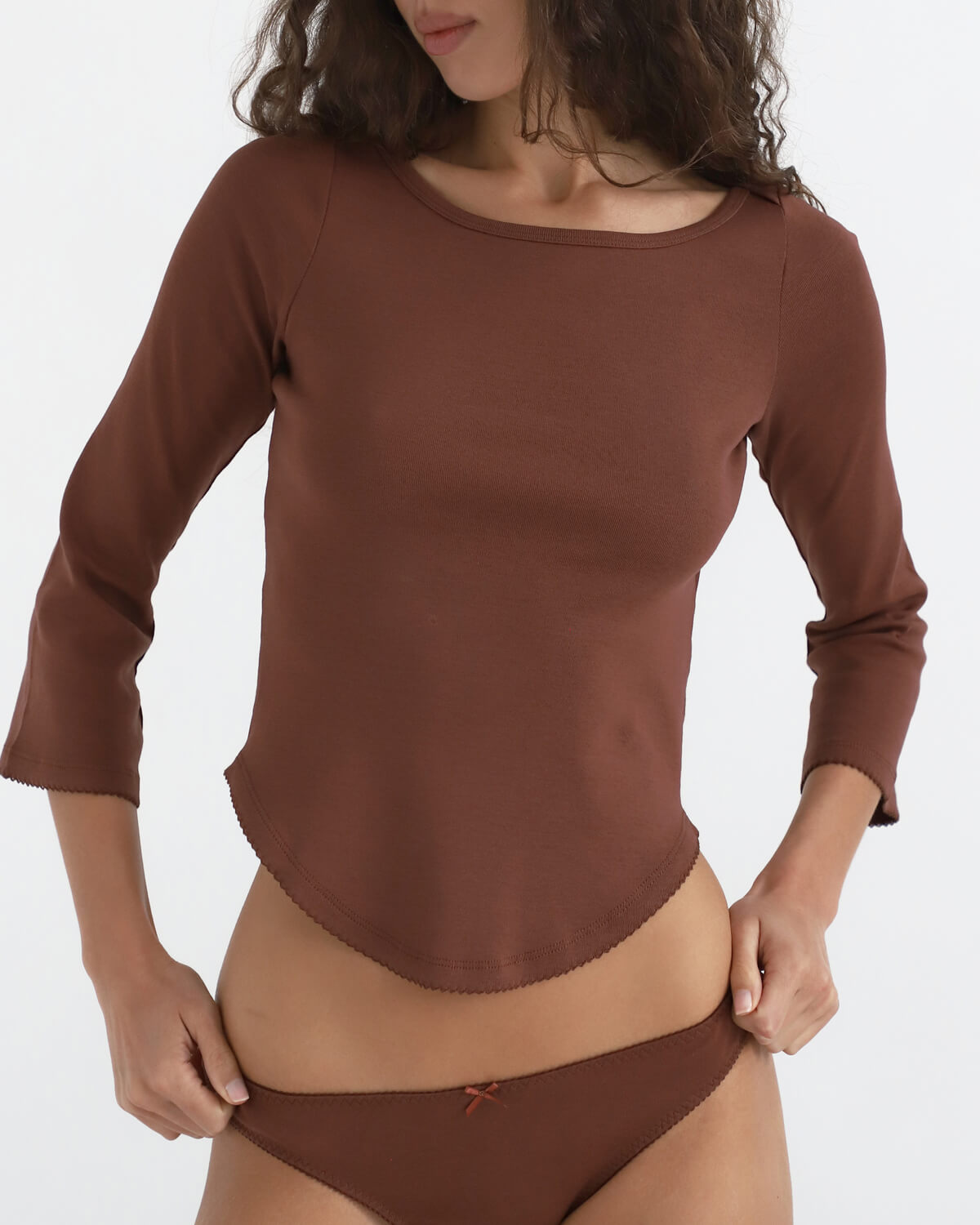 トップス COU COU intimates THE RINA LONG SLEEVE The Rina Long Sleeve: Brown Cotton Jersey – Cou Cou Intimates