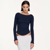 The Rina Extra Long Sleeve: Navy Cotton Jersey