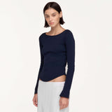 The Rina Extra Long Sleeve: Navy Cotton Jersey