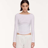 The Rina Extra Long Sleeve: White Cotton Jersey