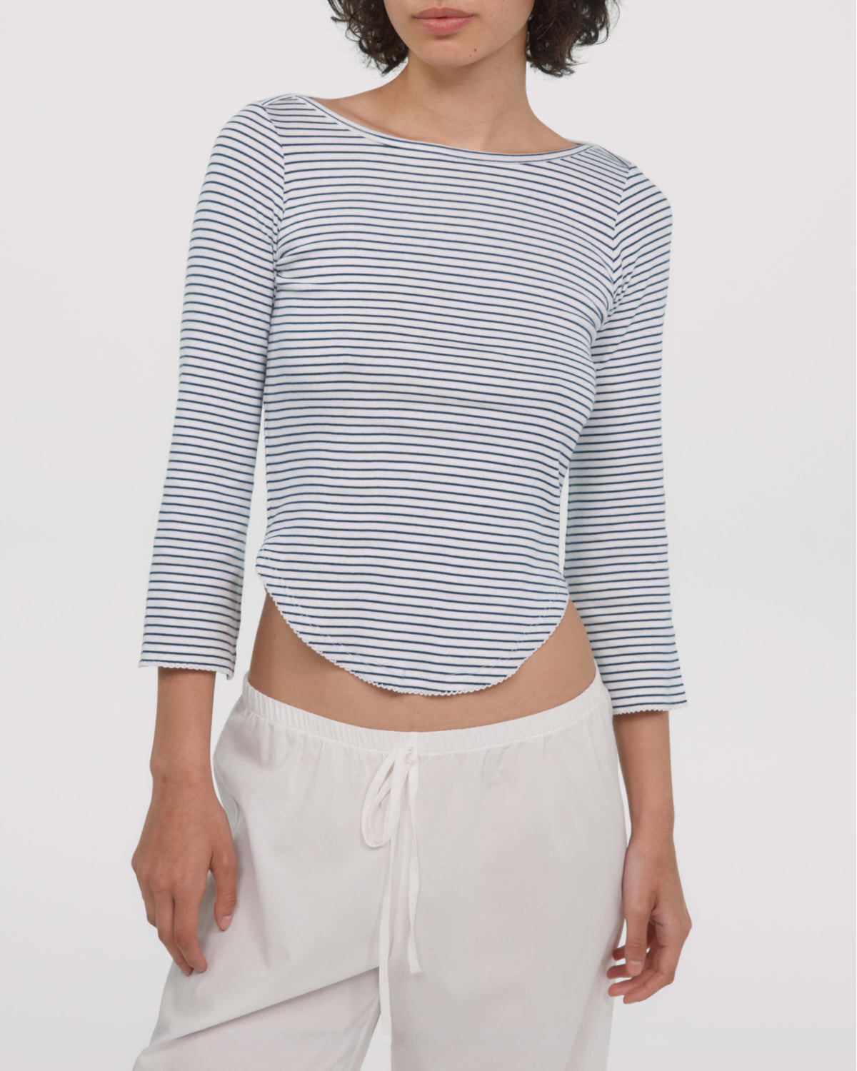 The Rina Long Sleeve: White French Stripe Cotton Jersey – Cou Cou