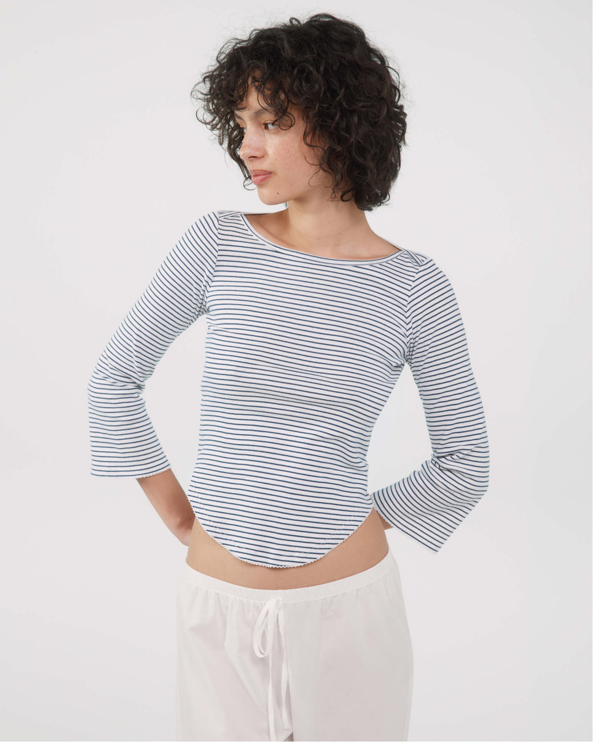 The Rina Long Sleeve: White French Stripe Cotton Jersey – Cou Cou