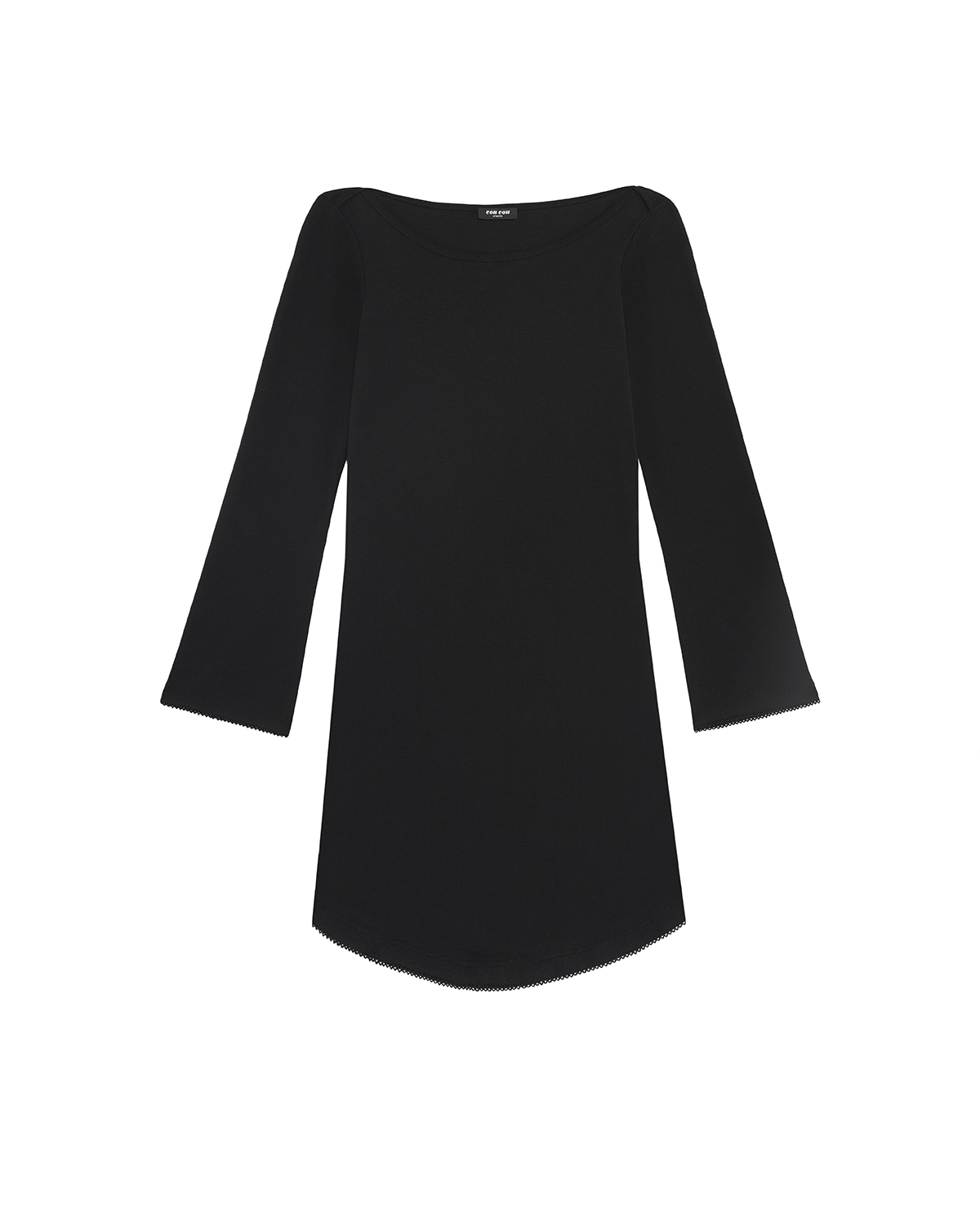 Black dress with 3/4 sleeves on a white background
