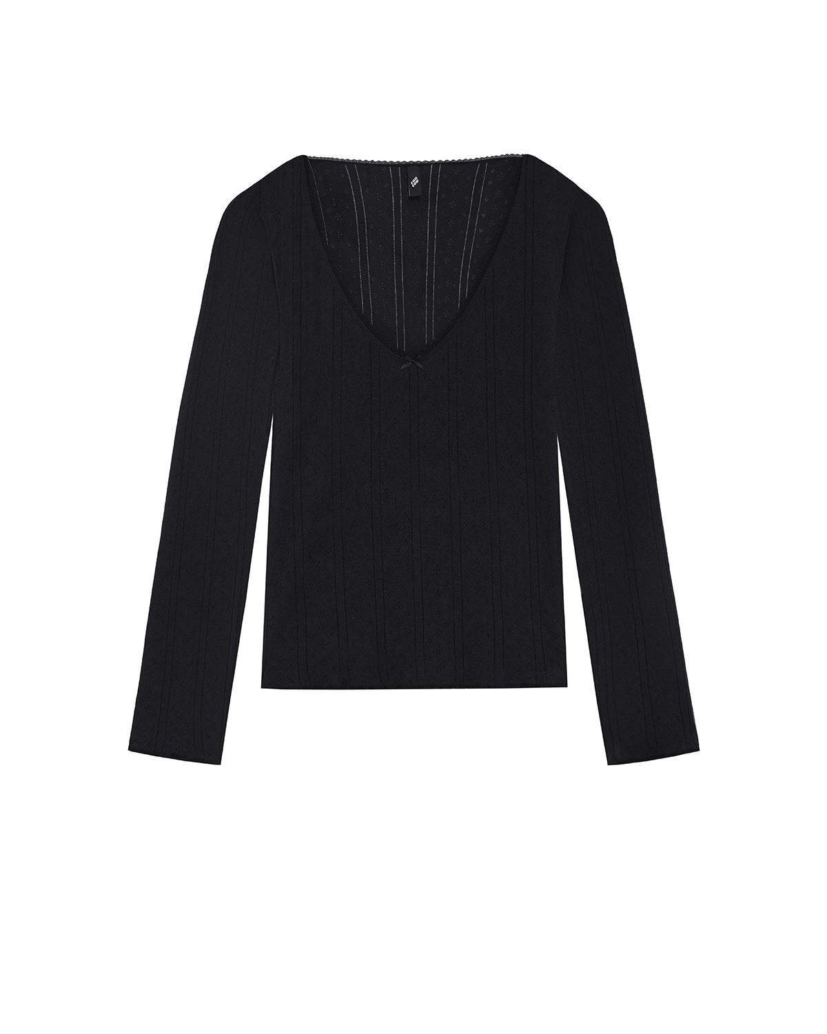 Black long-sleeve top on a white background