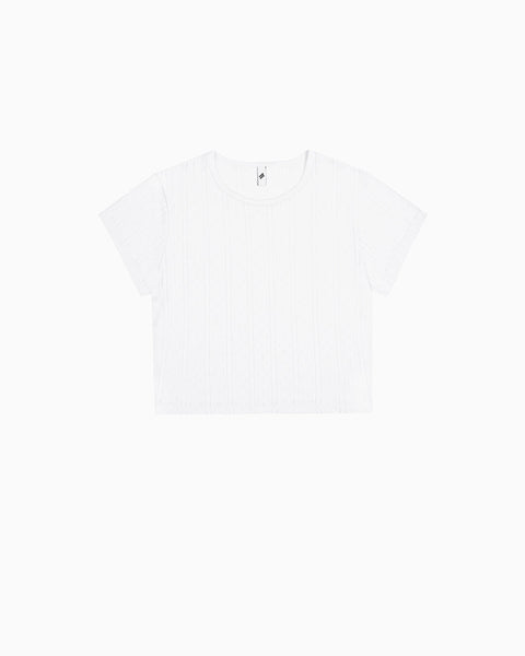The Crop Baby Tee: White Pointelle – Cou Cou Intimates