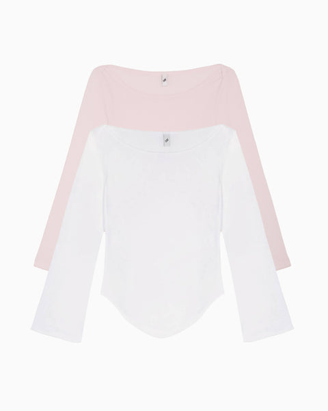 The Rina Long Sleeve: 2-Pack Baby Pink & White Cotton Jersey – Cou