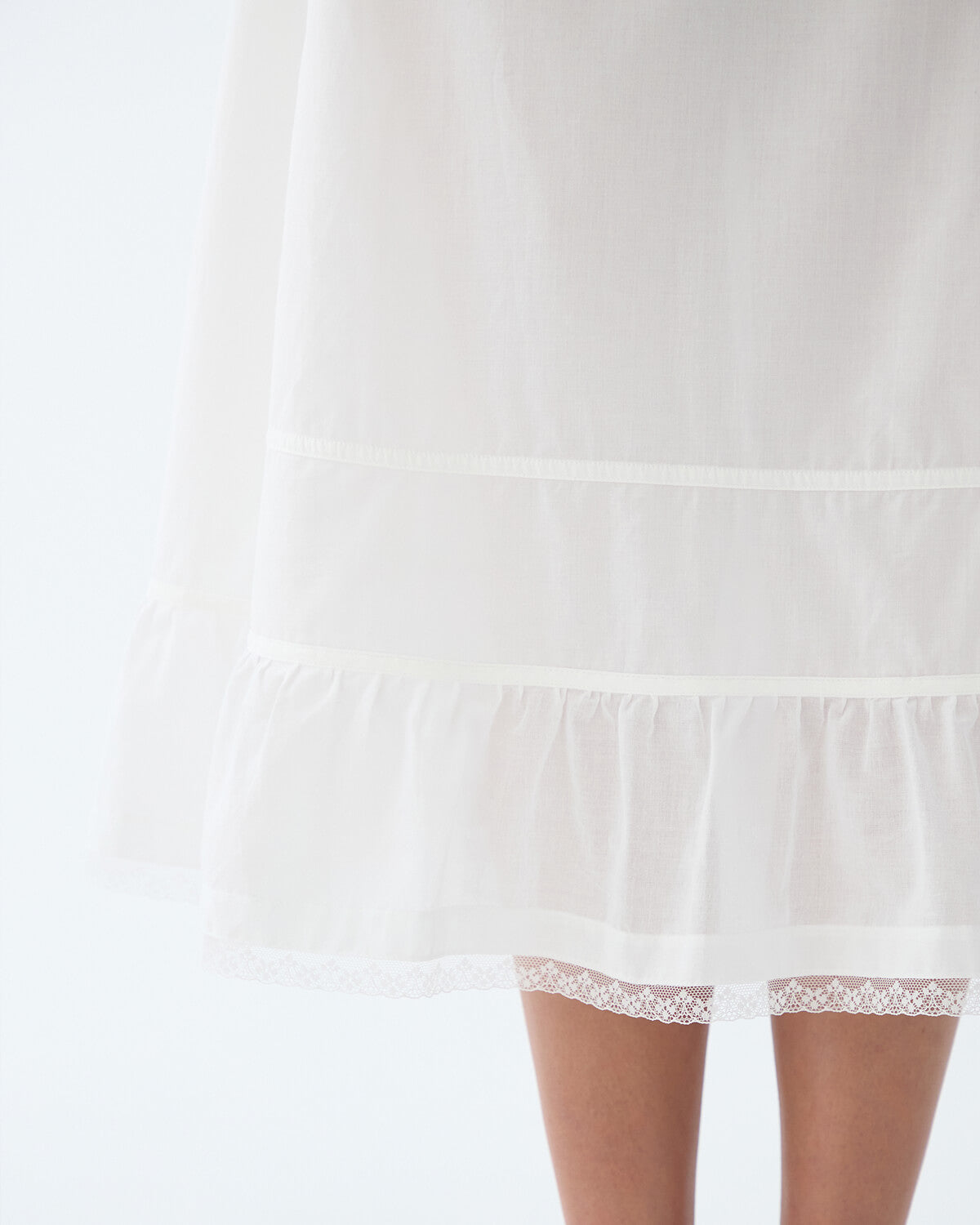 White lace-trimmed nightgown on a white background